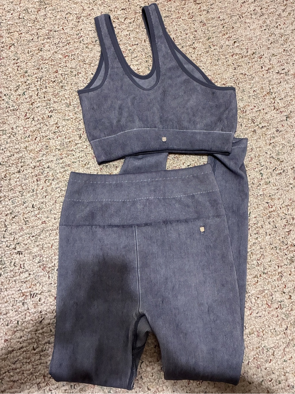 Gray Ribbed One-Shoulder Top and legging set - Picture 2 of 4